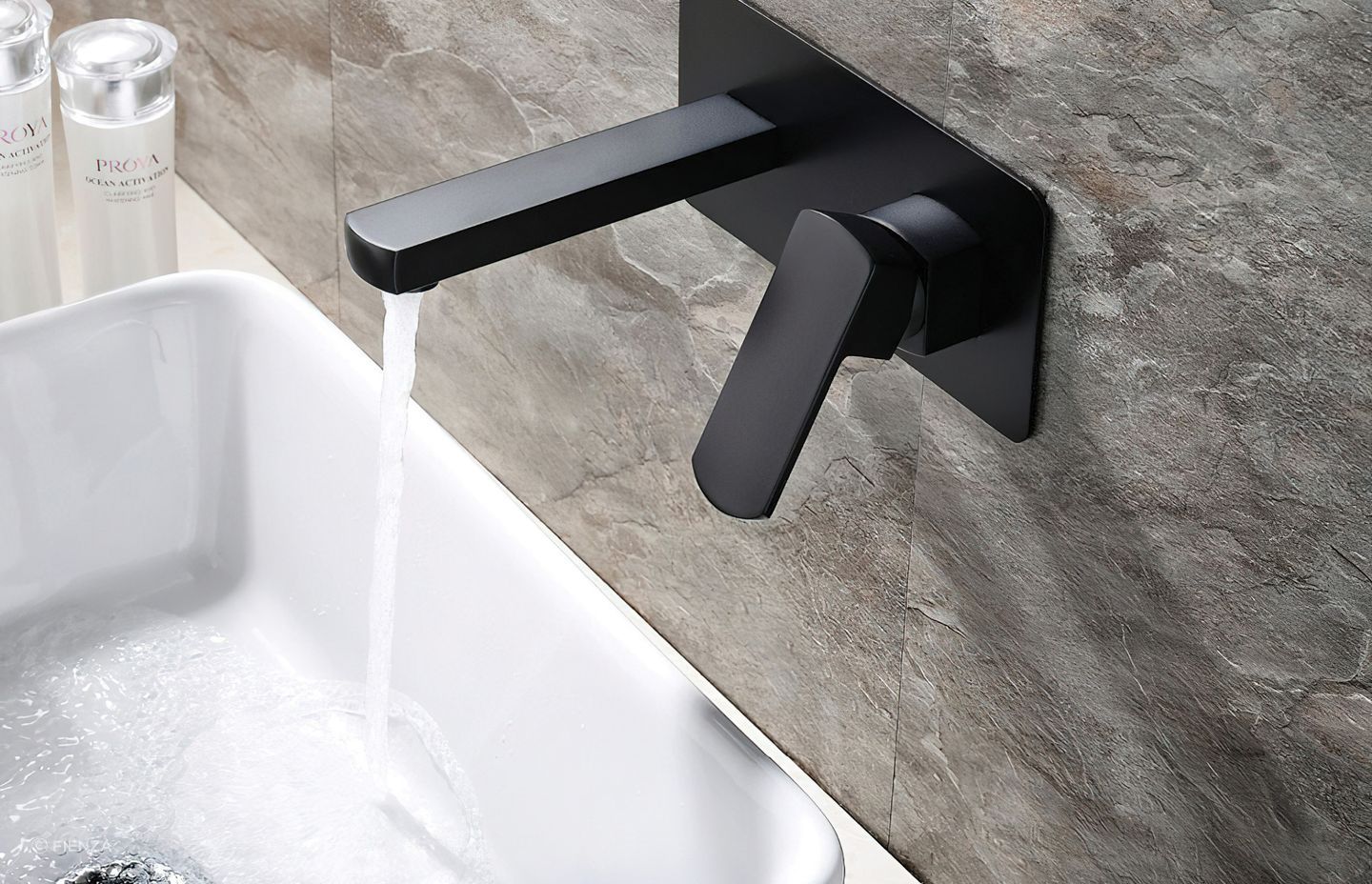 The Koko Wall Mixer with Spout in a stylish matte black finish