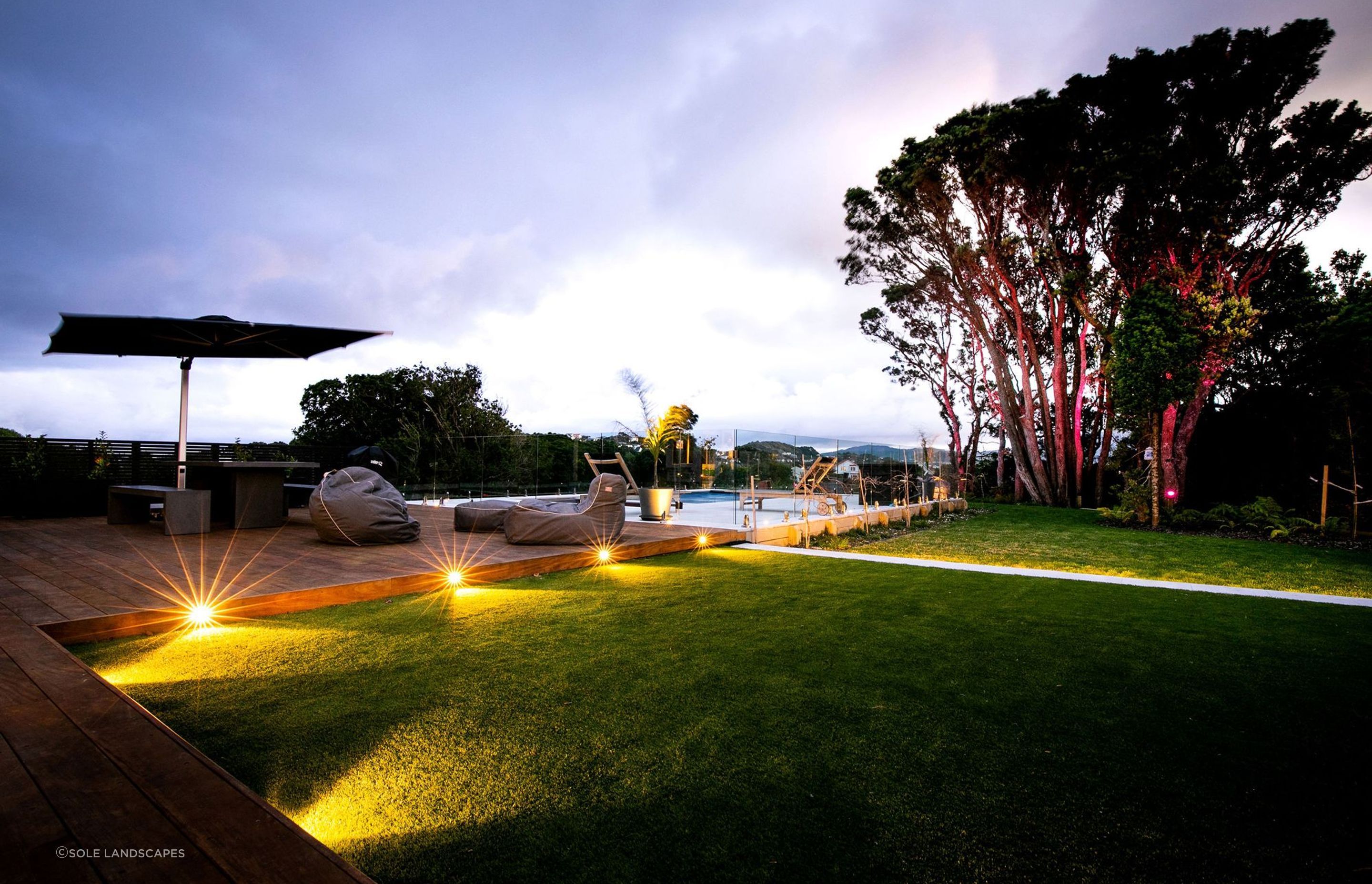 A great use of tree lighting to incorporate these majestic Pohutukawa trees in Khandallah, Wellington.