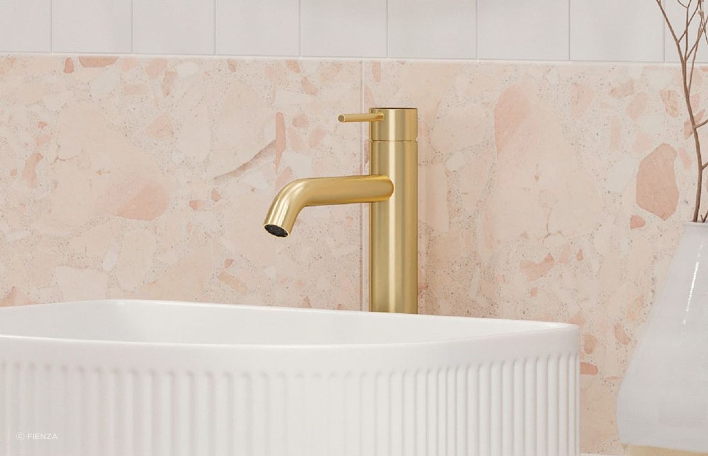 The classy Kaya Medium Basin Mixer in urban brass