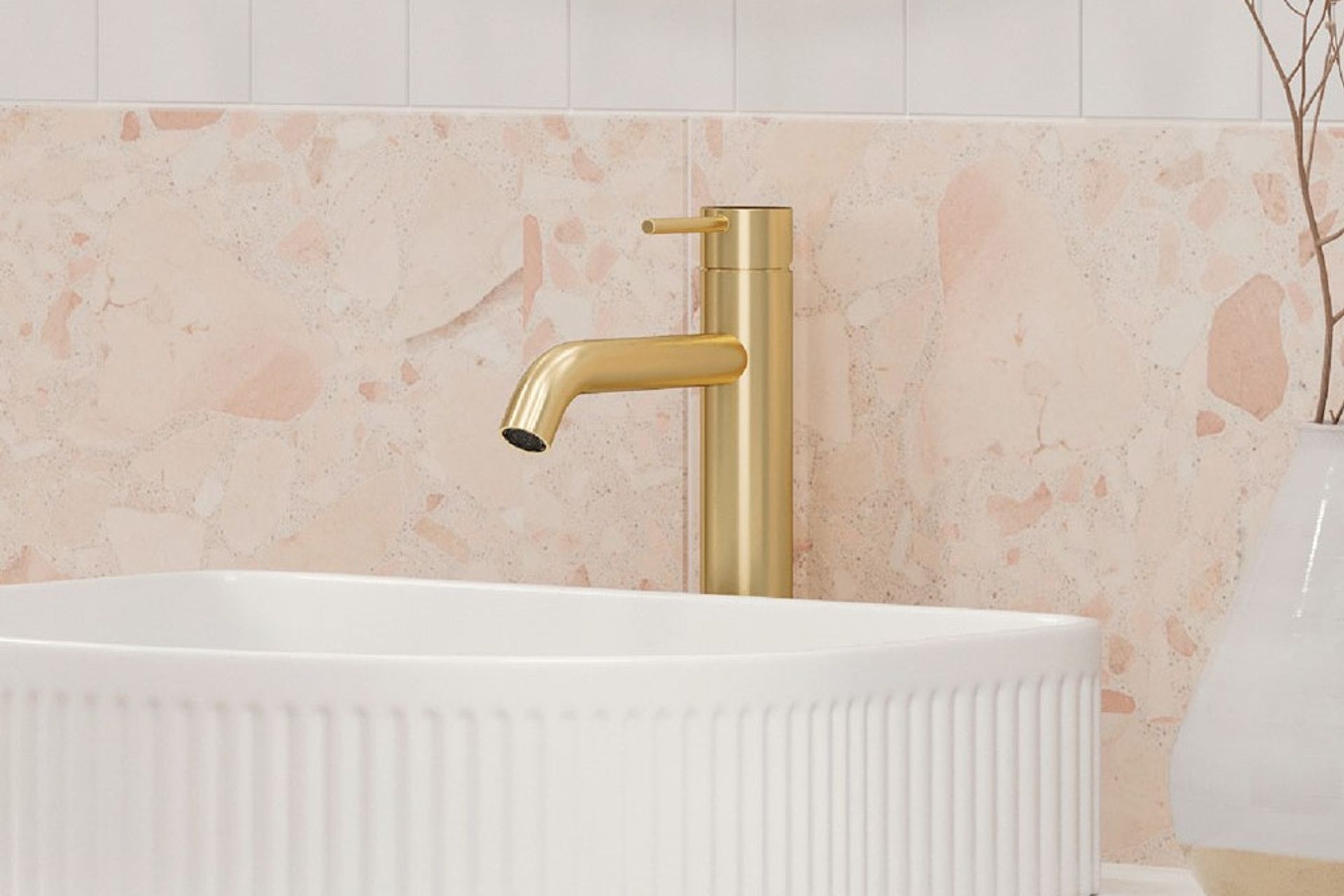 The classy Kaya Medium Basin Mixer in urban brass