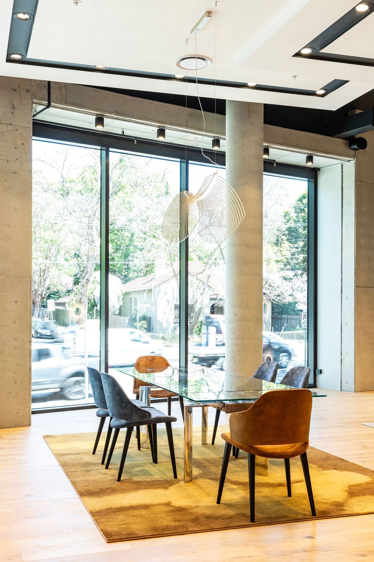 The showroom creates an exclusive backdrop to showcase its iconic pieces.
