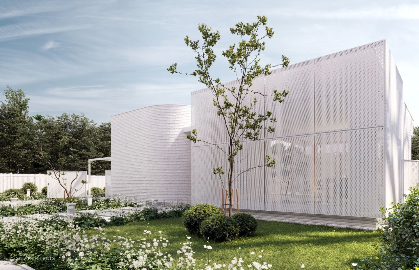 Zen-like vibes with the elegant use of crisp white bricks at Courtyard House