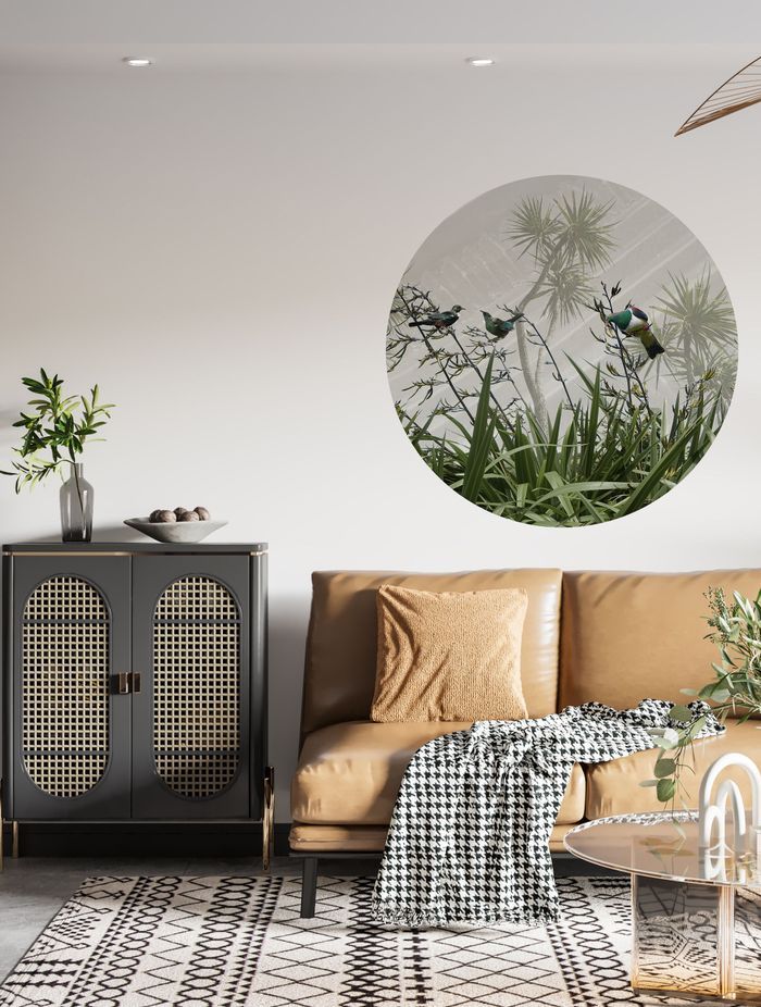 The circular murals can be used to accent a feature wall, complement architectural details, or tie a room together without overwhelming it.