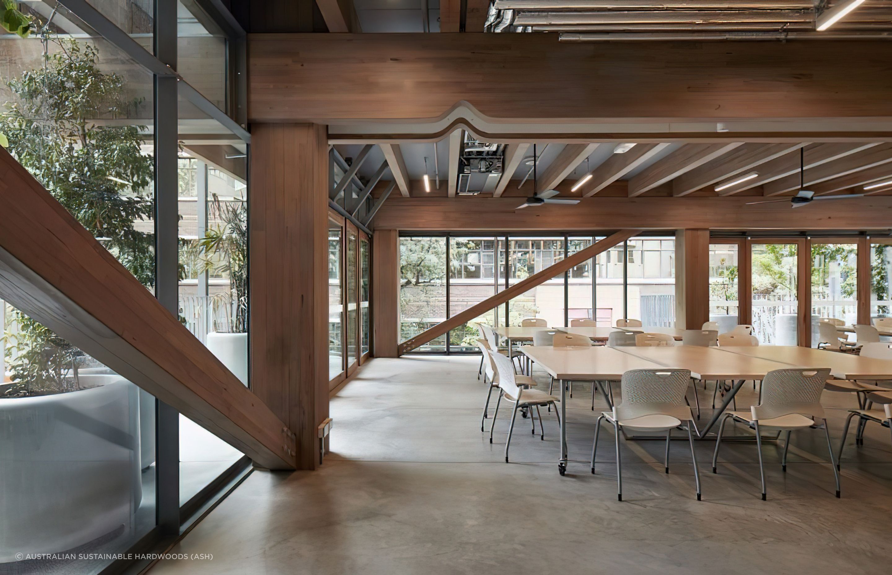 RMIT Garden Building – Glulam made from ASH’s structural grade Victorian ash.