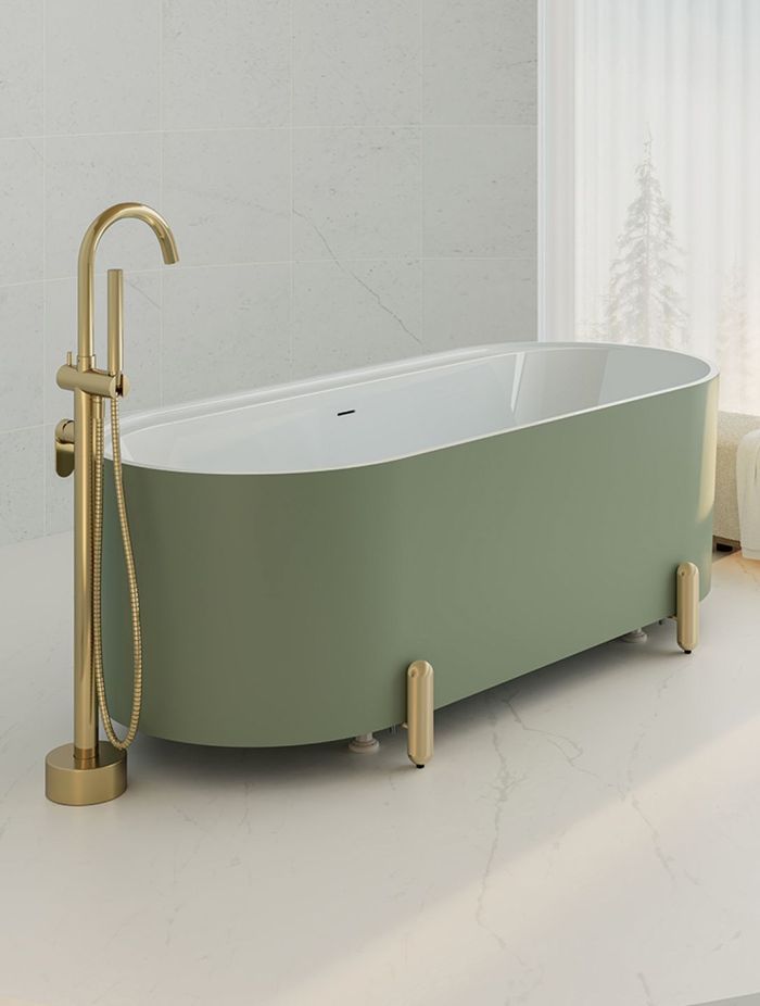 The beautiful finish in Olive for the Aluca Freestanding Bath brings a warm natural quality to any bathroom.