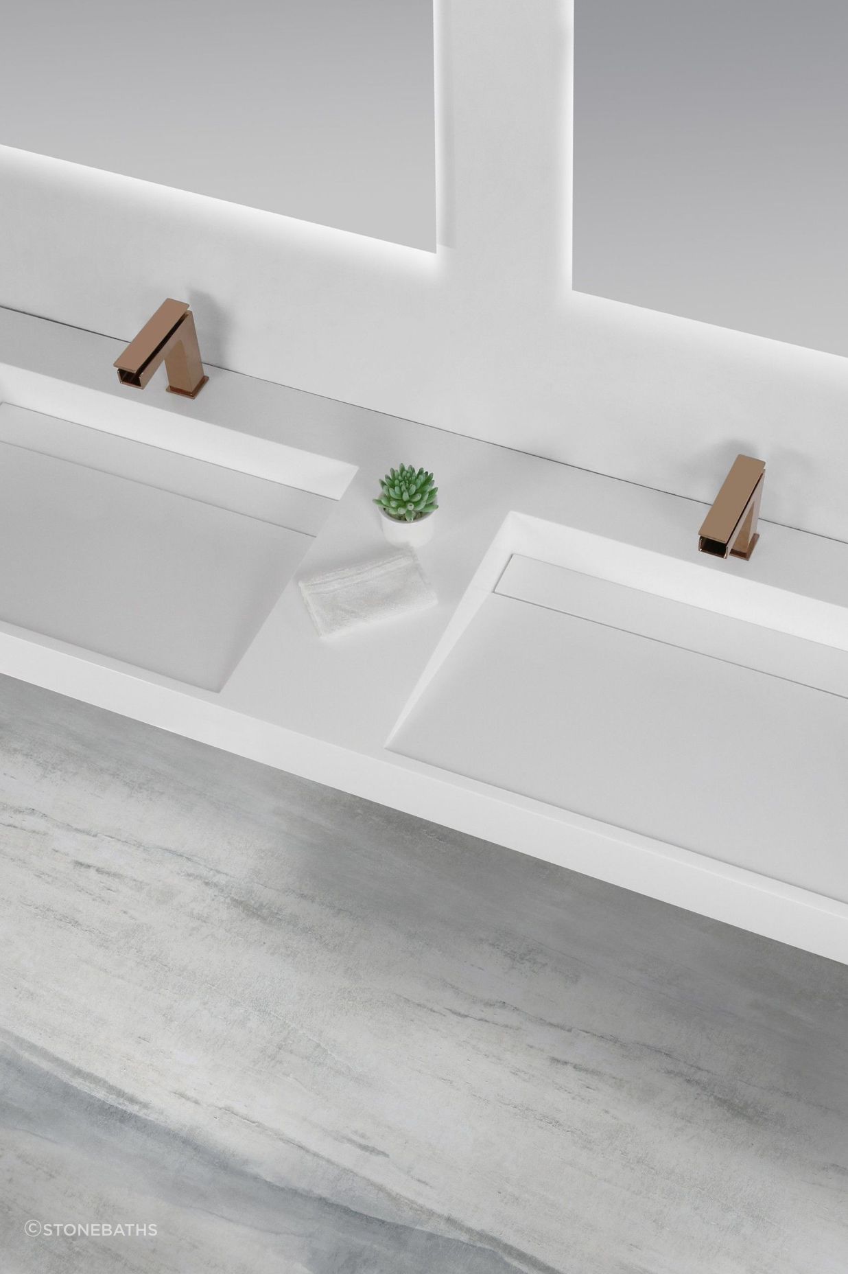 Stonebaths ramp basin wall hung double bowl