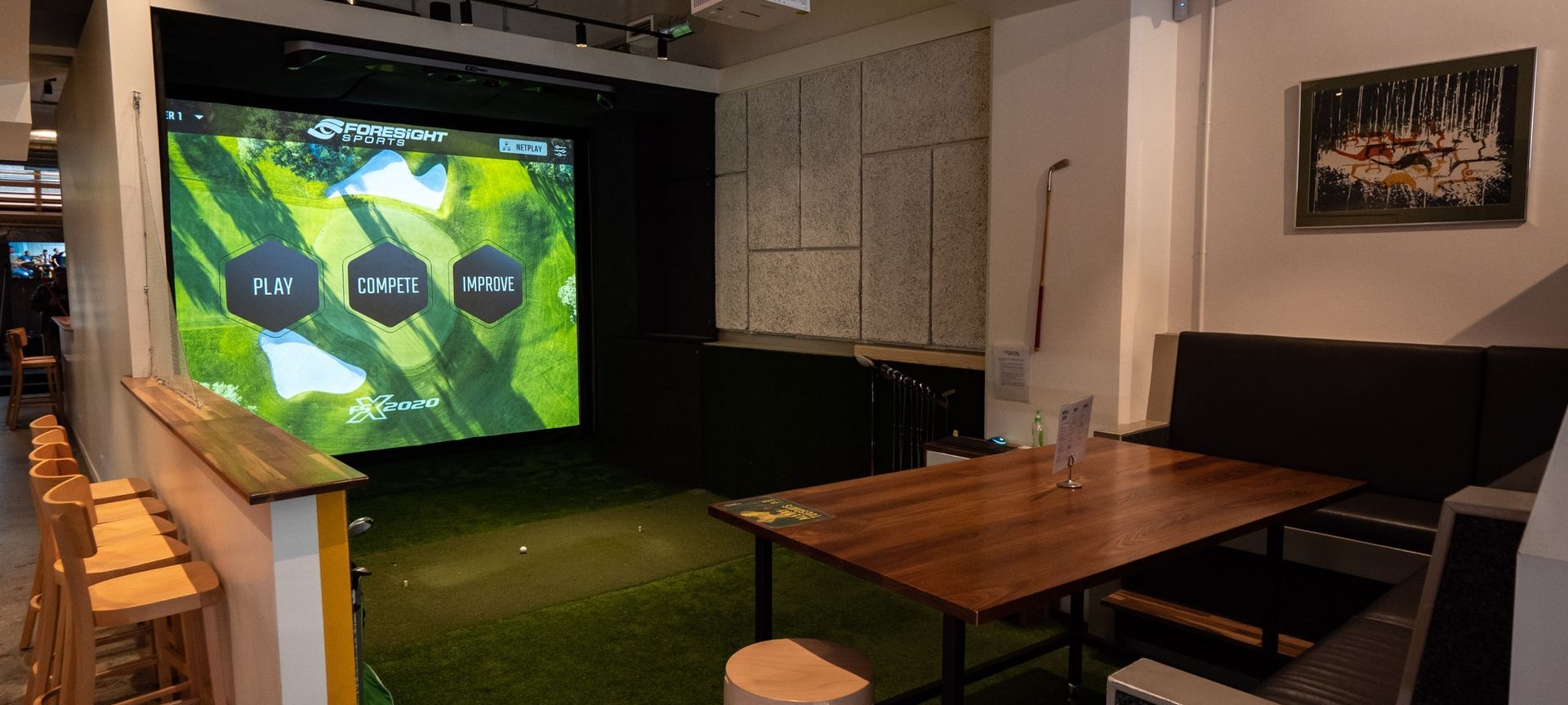 A Premium Golf Simulator at Birdies and Brews venue.