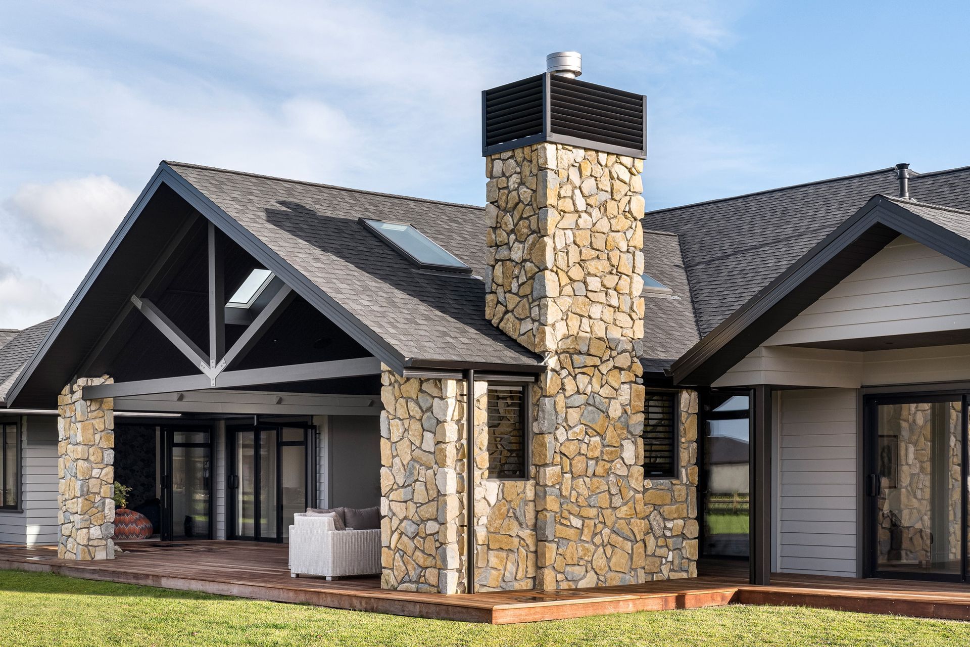 Blending stones can work to complement joinery and other cladding