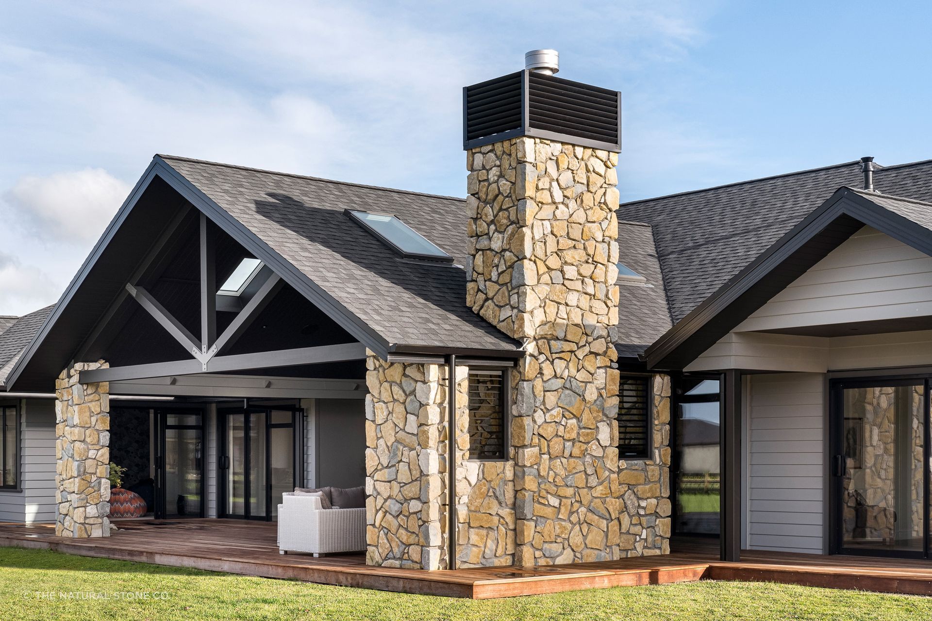 Blending stones can work to complement joinery and other cladding
