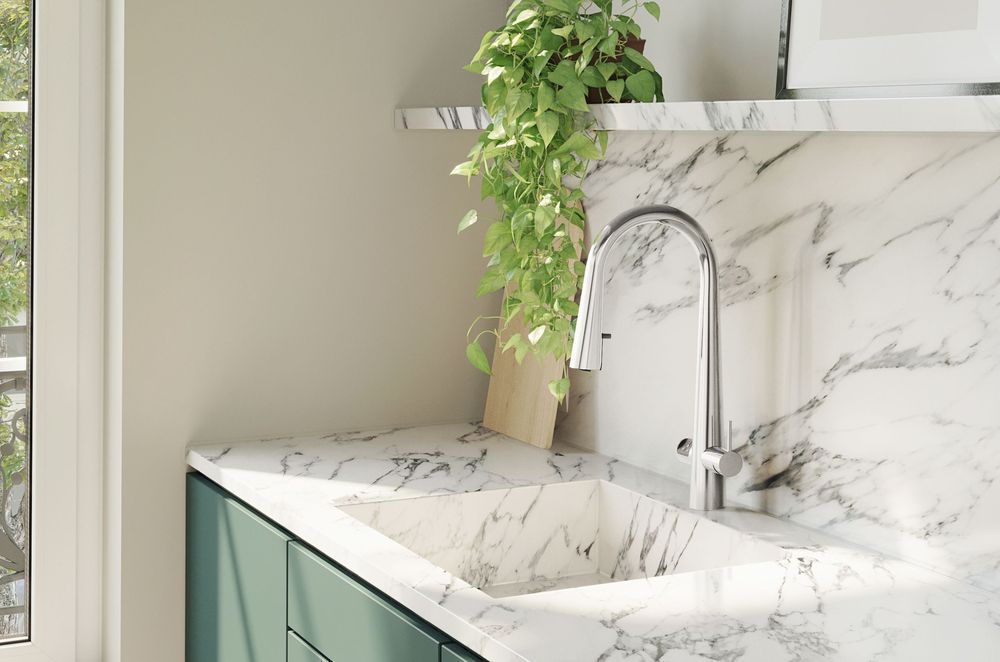 The Celsius Plus All-In-One Pull-Out in chrome is the perfect foil for pale interiors, and supports a clean, minimalist aesthetic.