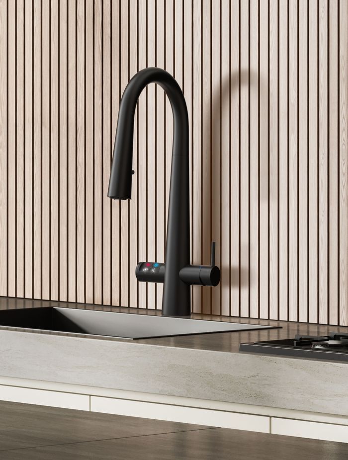 Available in seven modern finishes, Zenith’s matte black option is perfect for contemporary interiors.