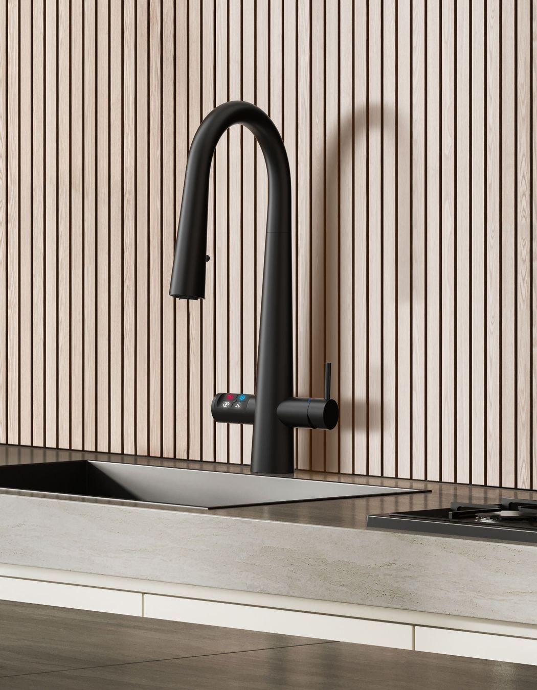 Available in seven modern finishes, Zenith’s matte black option is perfect for contemporary interiors.