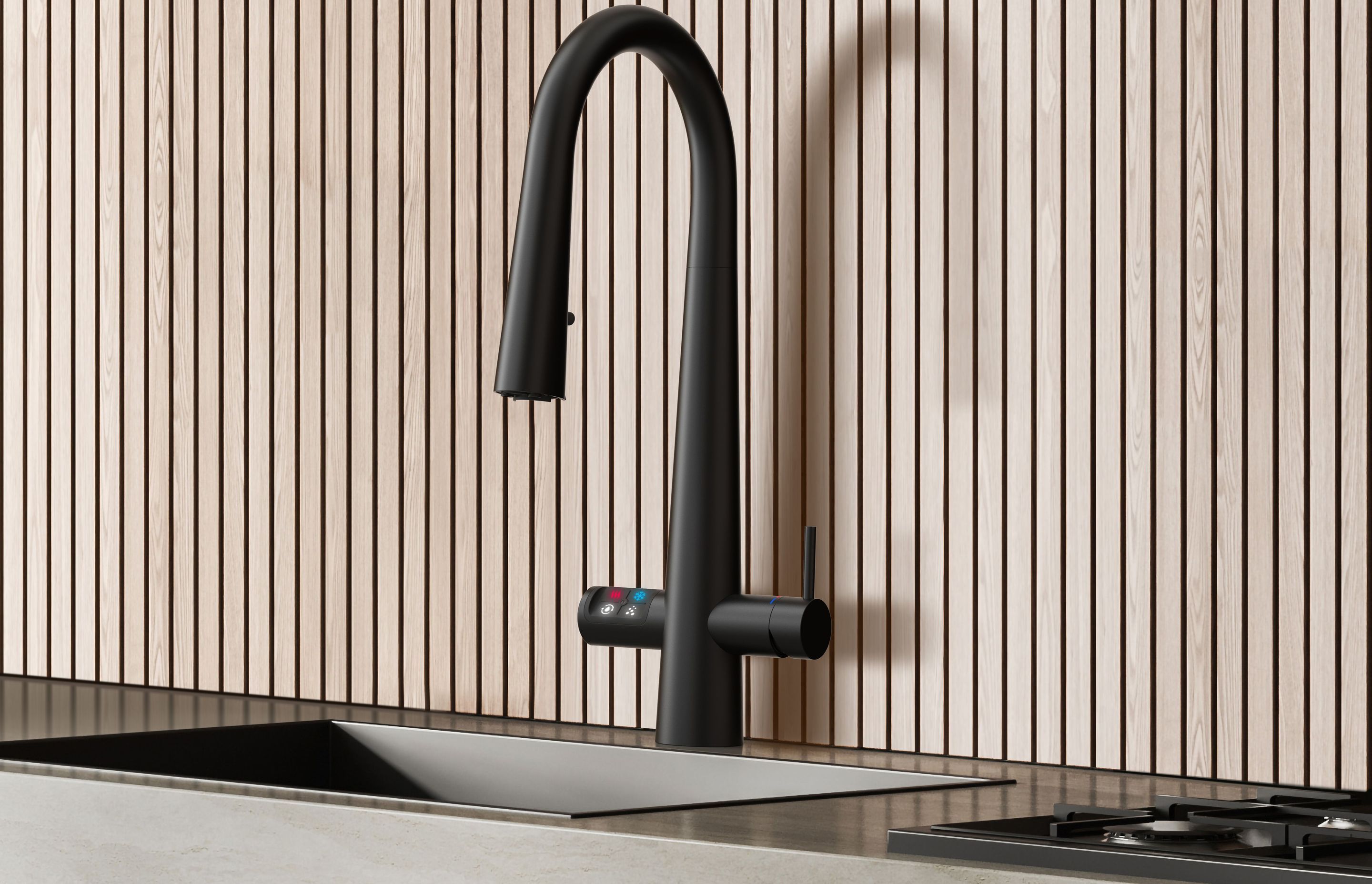 Available in seven modern finishes, Zenith’s matte black option is perfect for contemporary interiors.