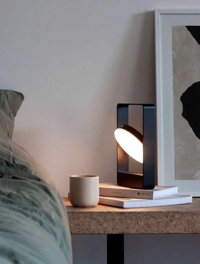 Powered by a rechargeable battery, the Case Mouro Lamp is a versatile, portable lighting solution.