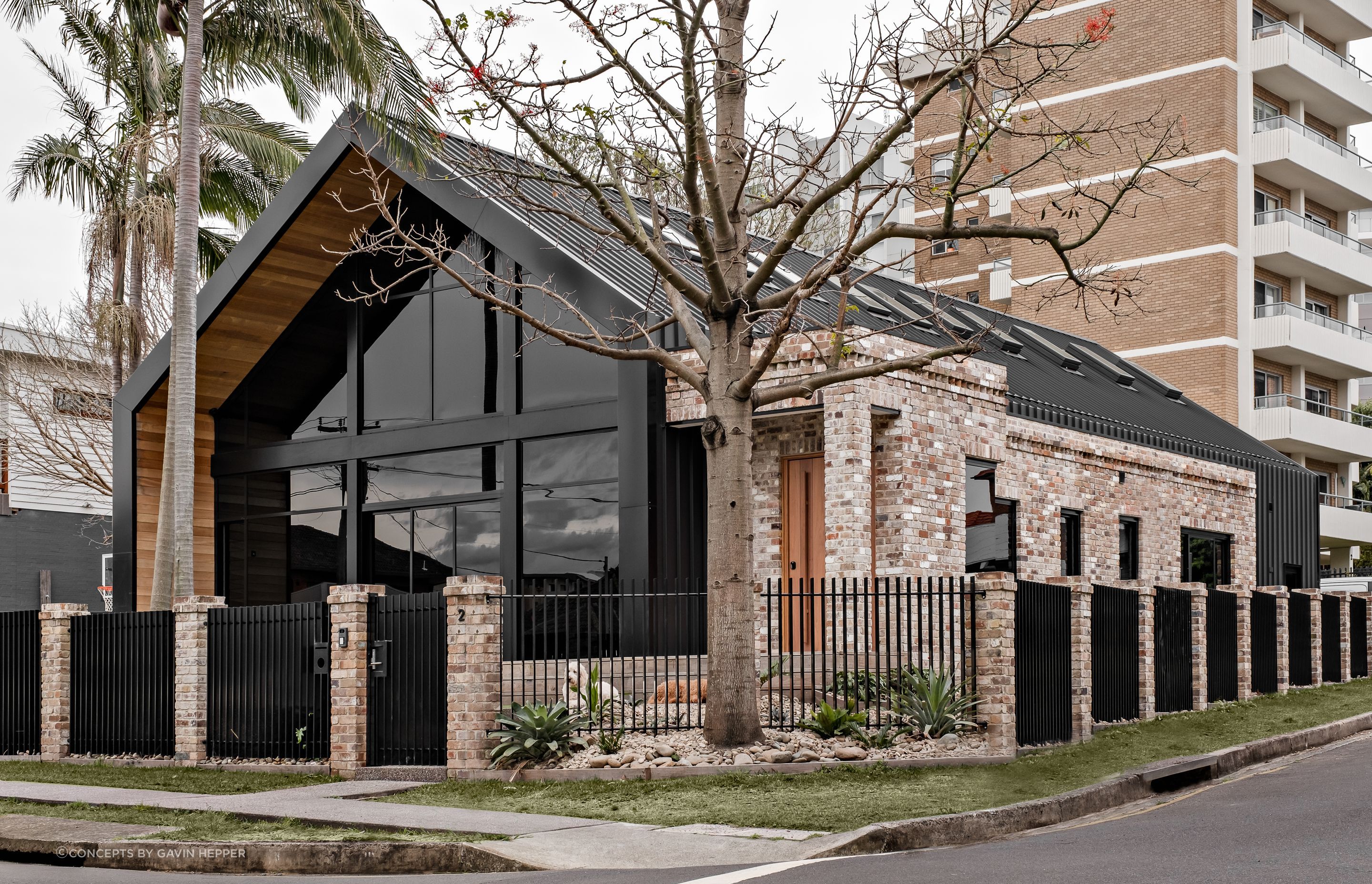 Flemish bond recycled brick uniquely enhances the industrial style of Manhattan on Belmore