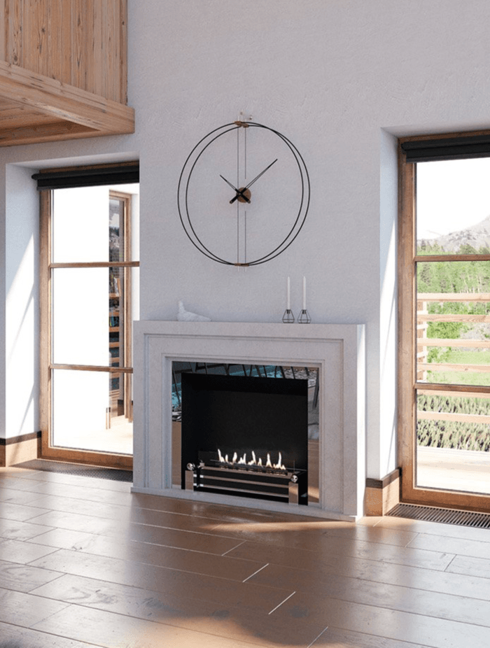 A classic fireplace by Decoflame Net Zero Fireplaces realistically imitates a traditional design.
