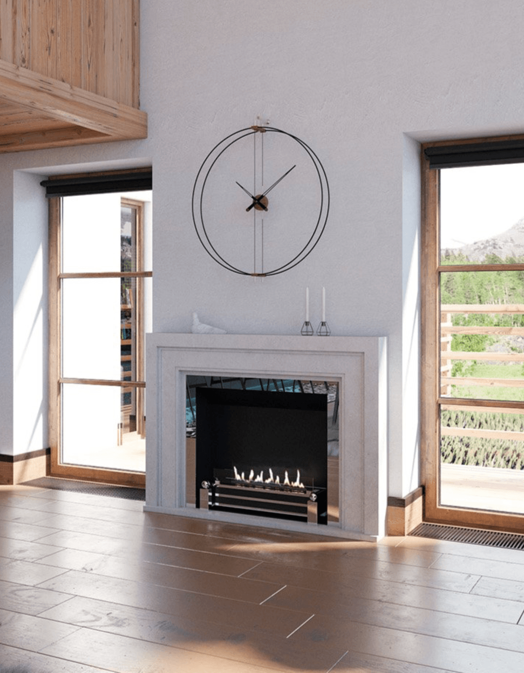 A classic fireplace by Decoflame Net Zero Fireplaces realistically imitates a traditional design.