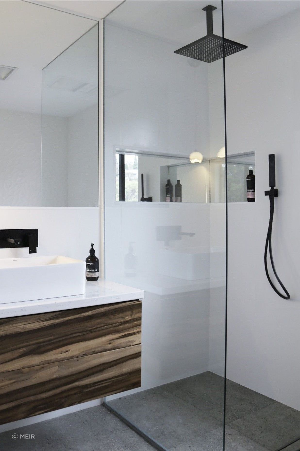 Square Ceiling Shower 300mm rose, 200mm dropper - Matte Black by Meir