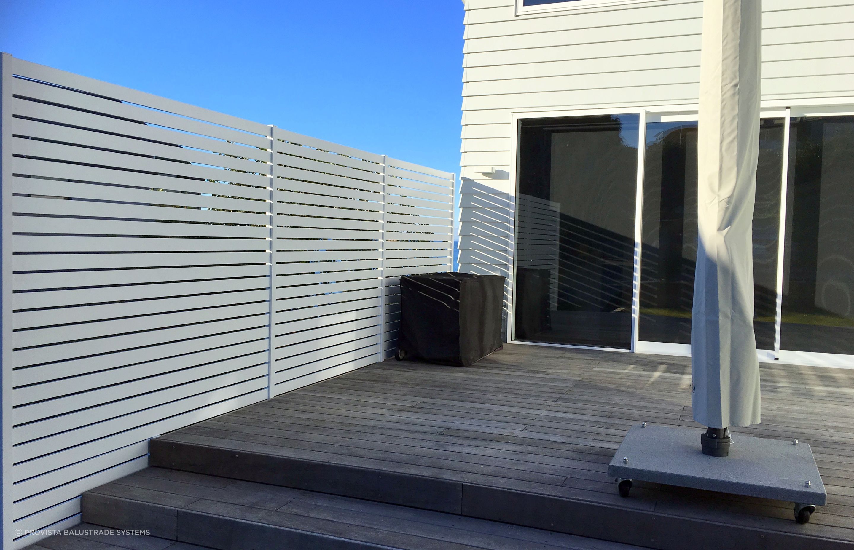 A Euroslat balustrade by Provista Balustrade Systems is the ideal way to create privacy.