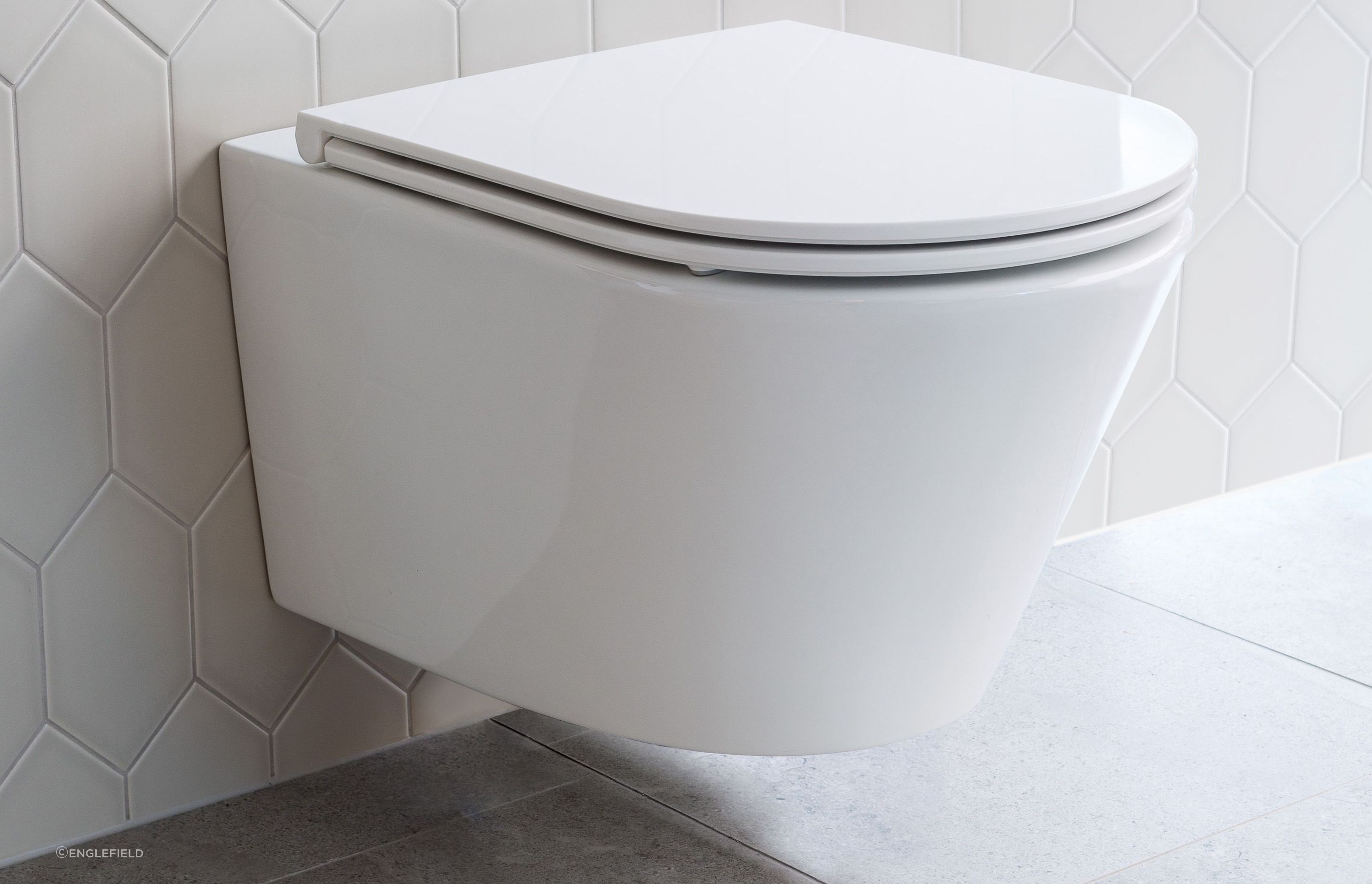 The top of the line Evora Wall Hung Toilet made with white vitreous china