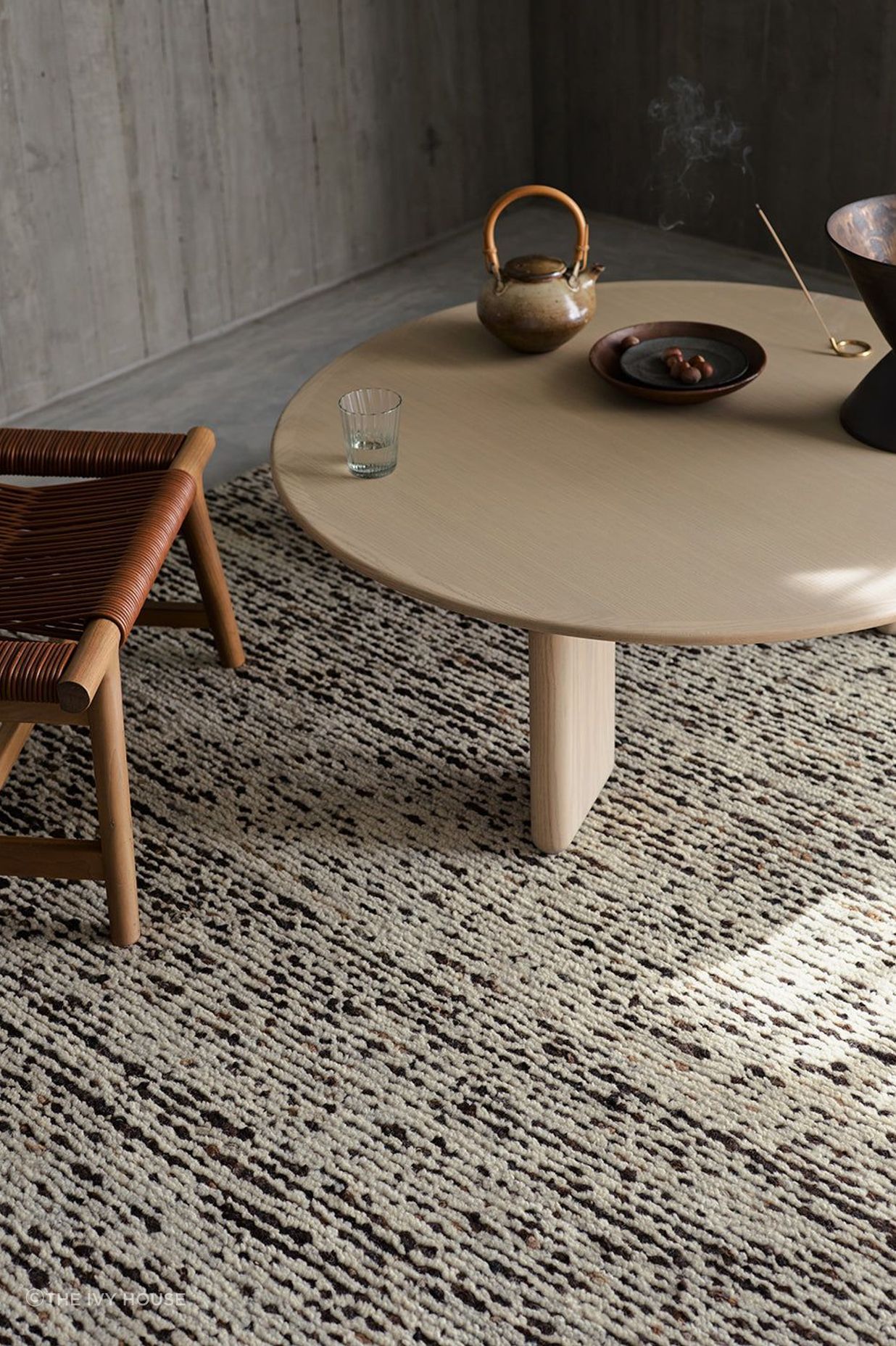 The Faroe Wool Rug has an artfully chunky weave. The rug is pictured in beautiful Muscovado.