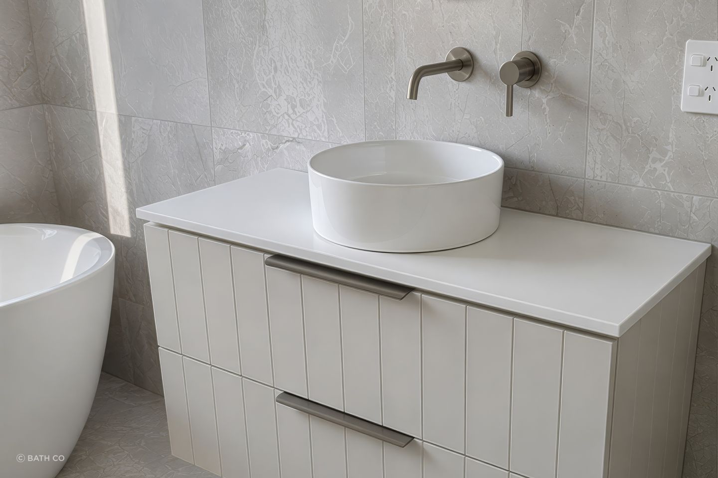 Fletcher Living Christchurch’s bathroom design demonstrates how custom colour can be tailored to suit the wider interior scheme.