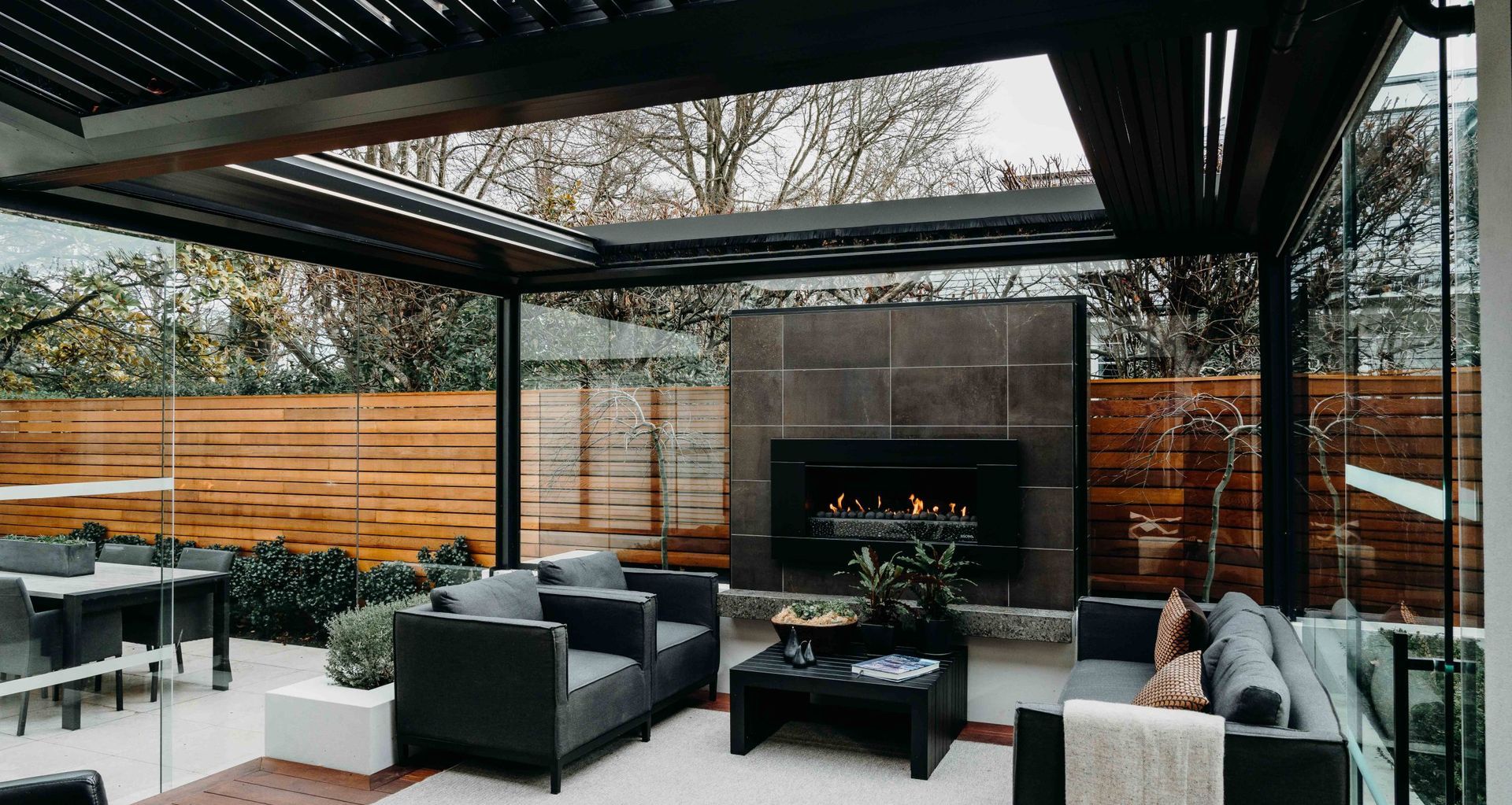 Skyline Frameless Glass Infills enhance indoor-outdoor flow by offering uninterrupted views and protection from the elements. Made from toughened safety glass, they transform outdoor spaces into functional, weather-resistant areas while maintaining a modern, sleek aesthetic.