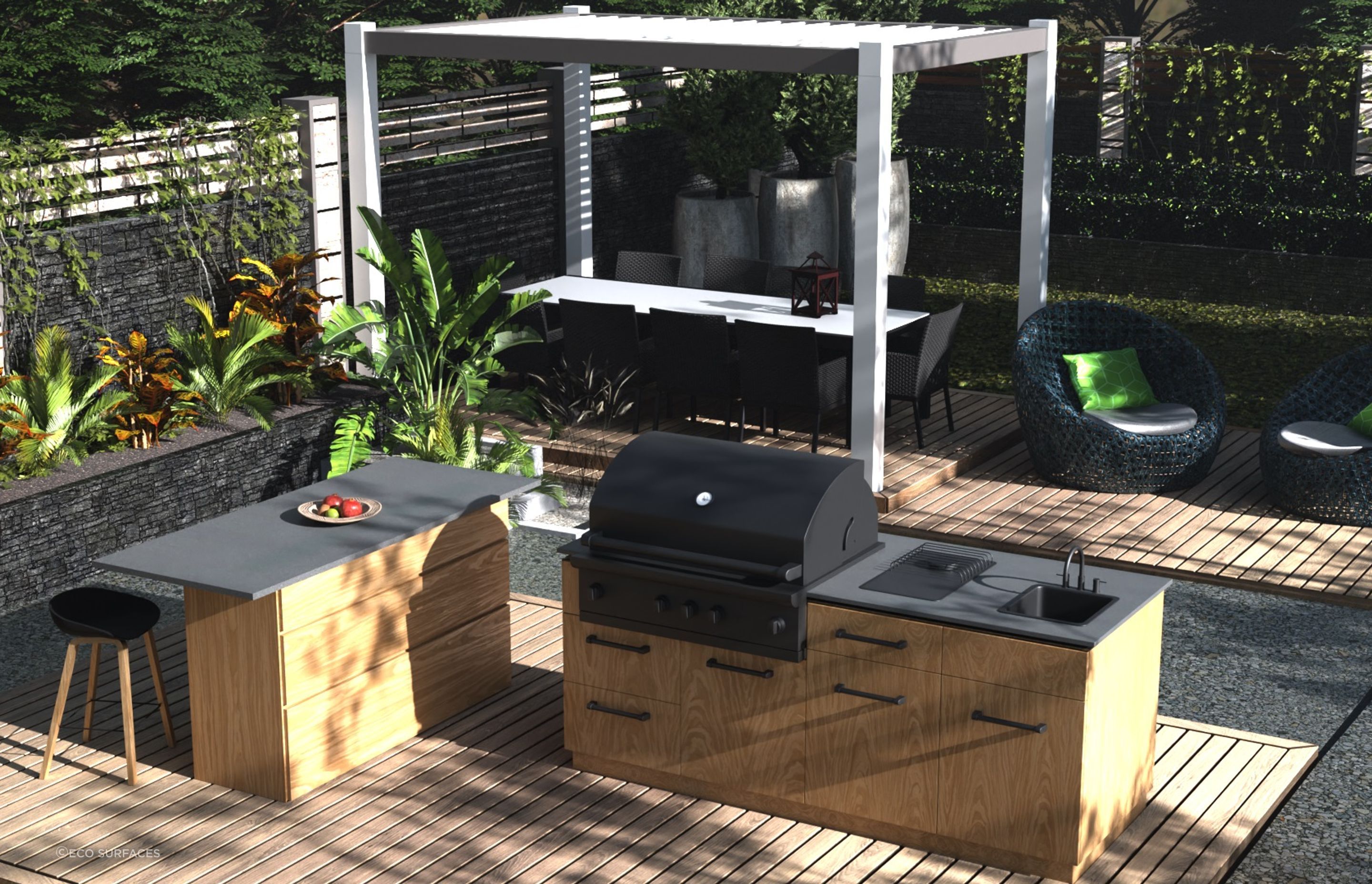 Lighter colours aren’t as robust for outdoor use - Wayne recommends a light or dark grey colour.