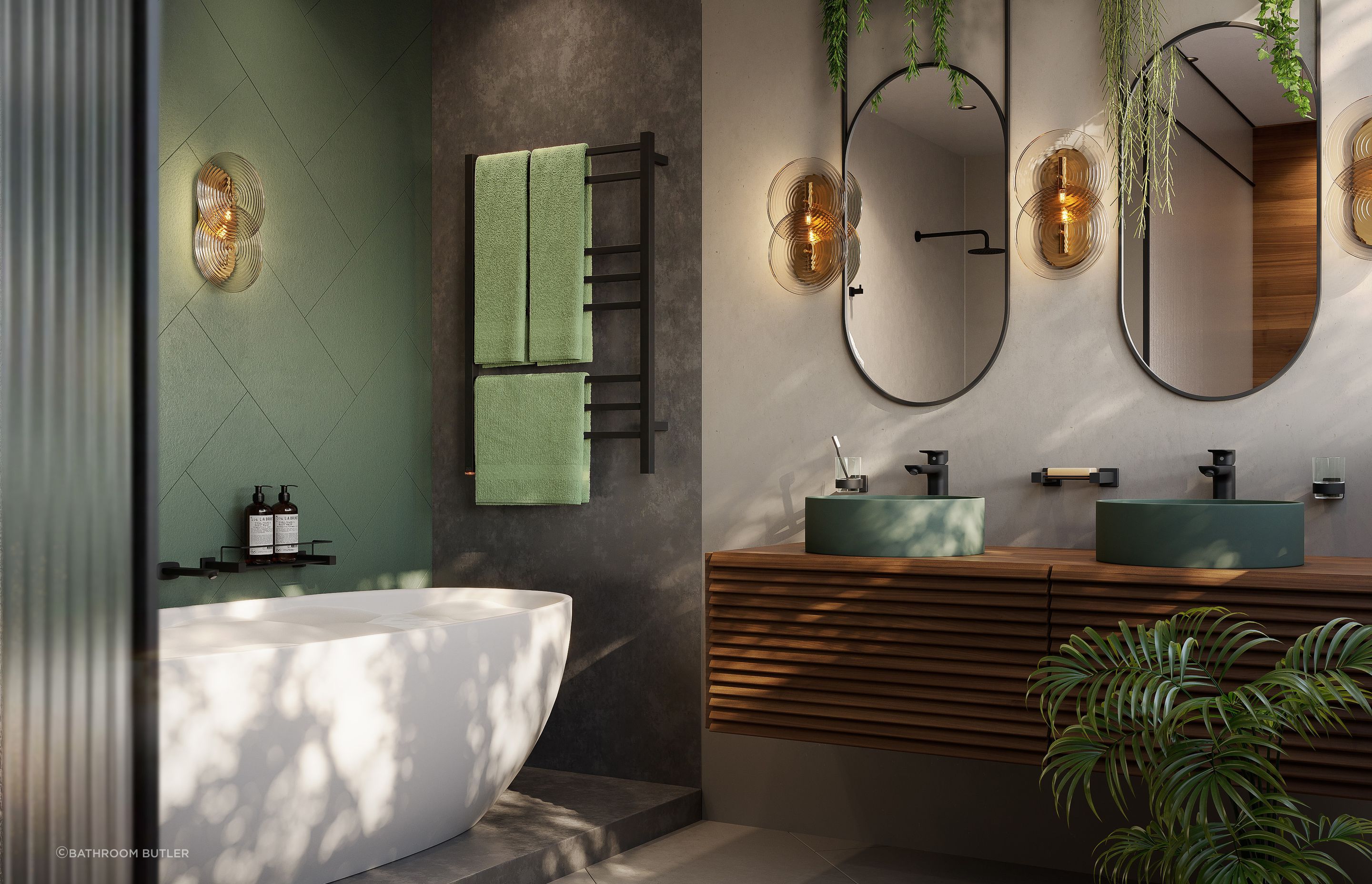 Bathroom Butler's Cubic 8 in matte black suits these warm autumn tones.