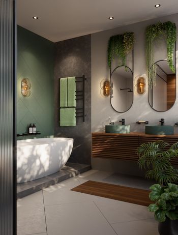Bathroom Butler's Cubic 8 in matte black suits these warm autumn tones.