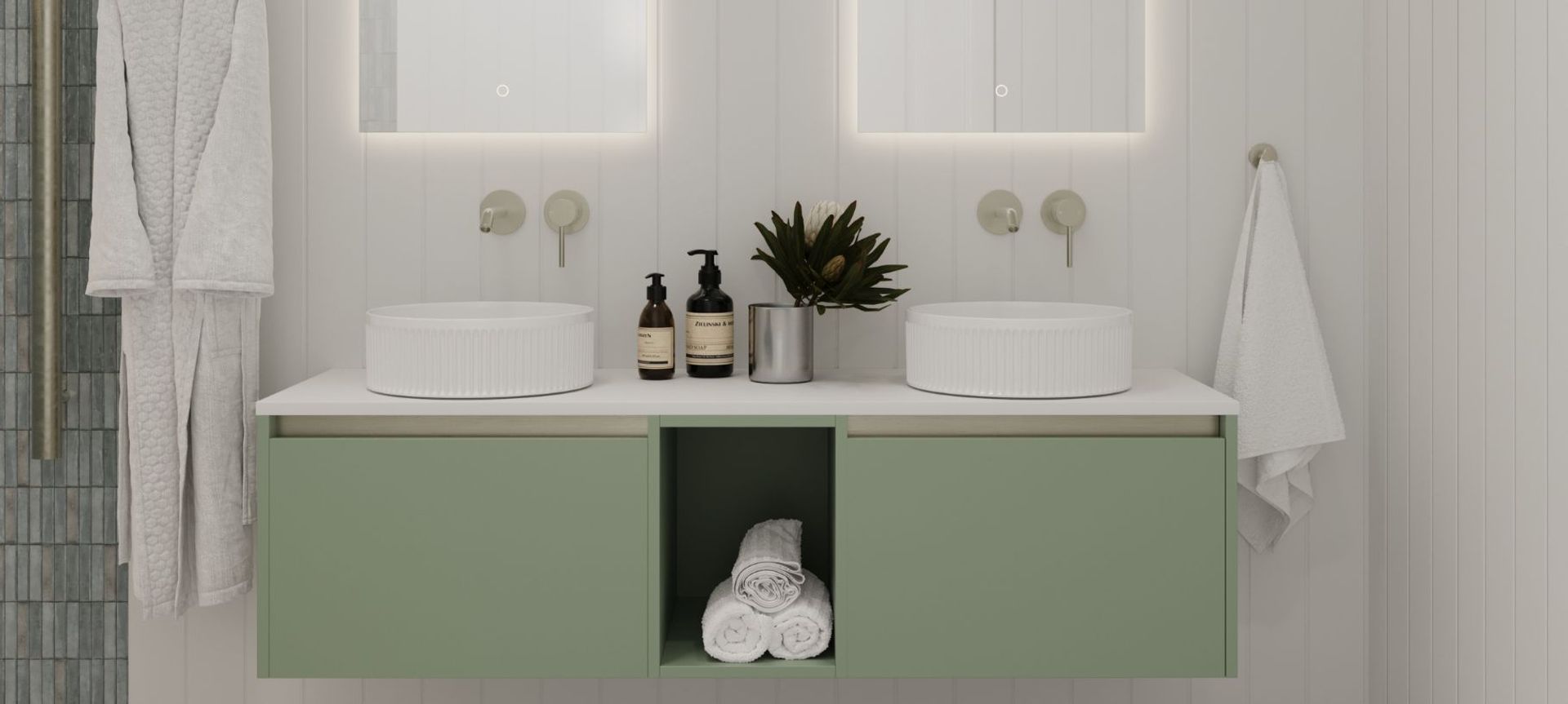 The Savanna 1500 ST Luxe in the shade 'Bayleaf' evokes a sense of luxury and relaxation, perfect for any bathroom.