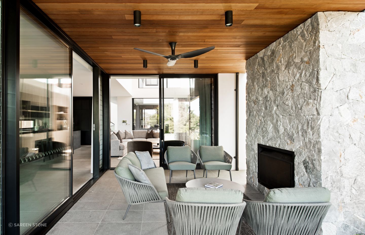 Hotham wall cladding adds depth and character to your space with its soft grey tones and warm highlights.