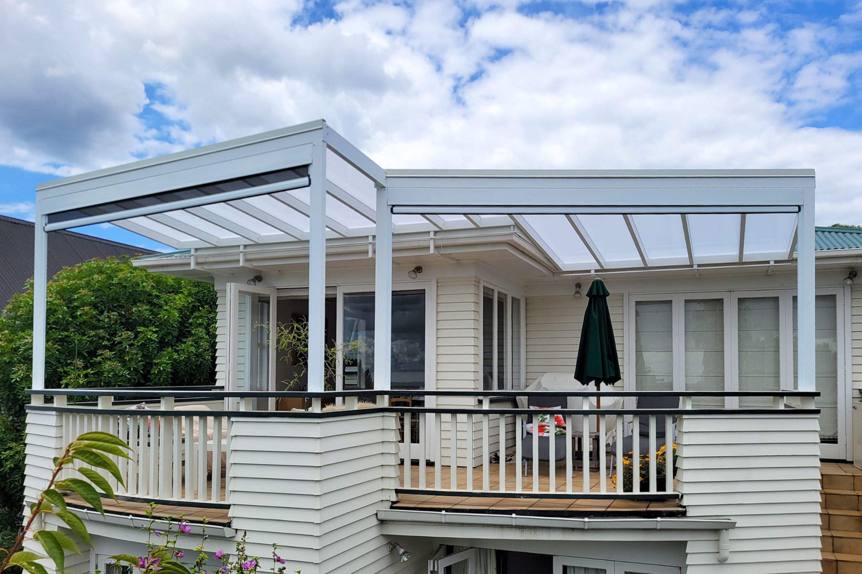 Glass (with UV protection) and blinds can be integrated to control heat, wind and light.
