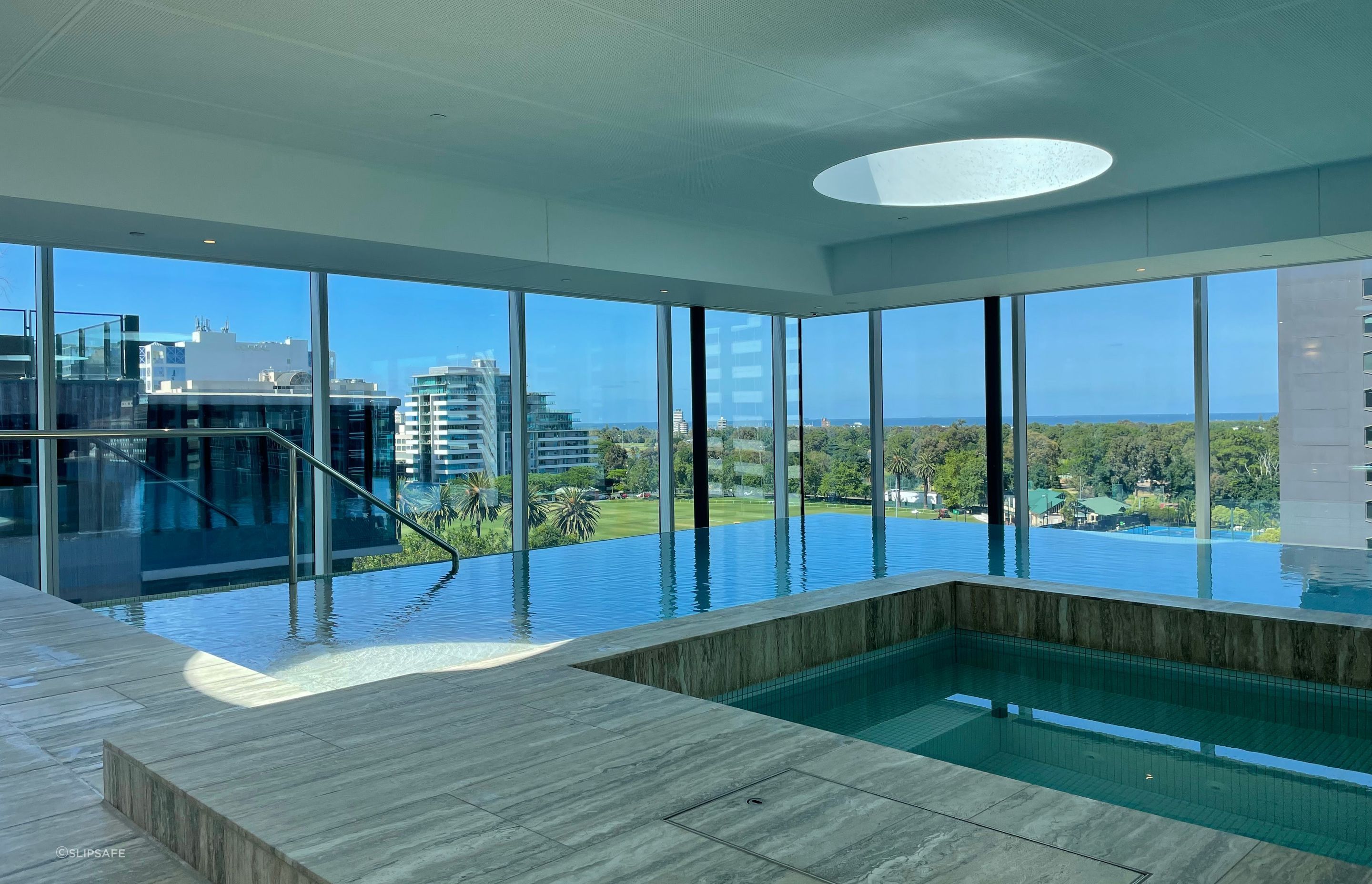 SwissGrip was applied to floor surrounding this indoor pool.
