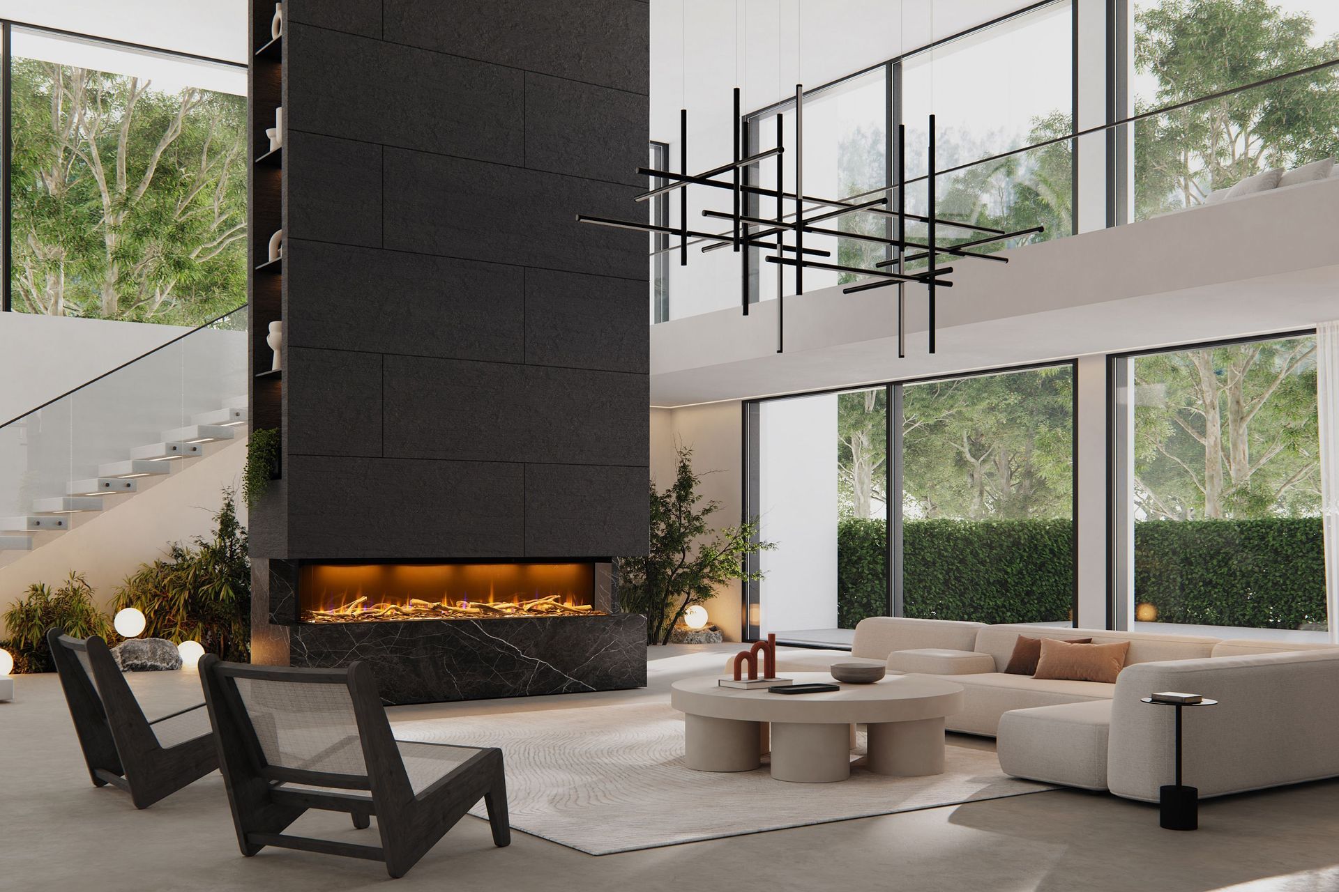 An electric fireplace can be enjoyed year-round with its flame effect-only option and art-like display.