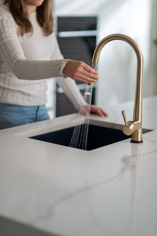 The Galiano pull-down sink mixer with Kontact technology.