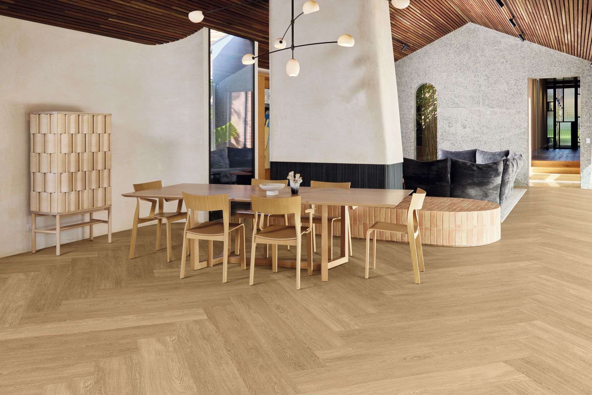 A contemporary home featuring Andersens' York Prime Oak premium longboard flooring.