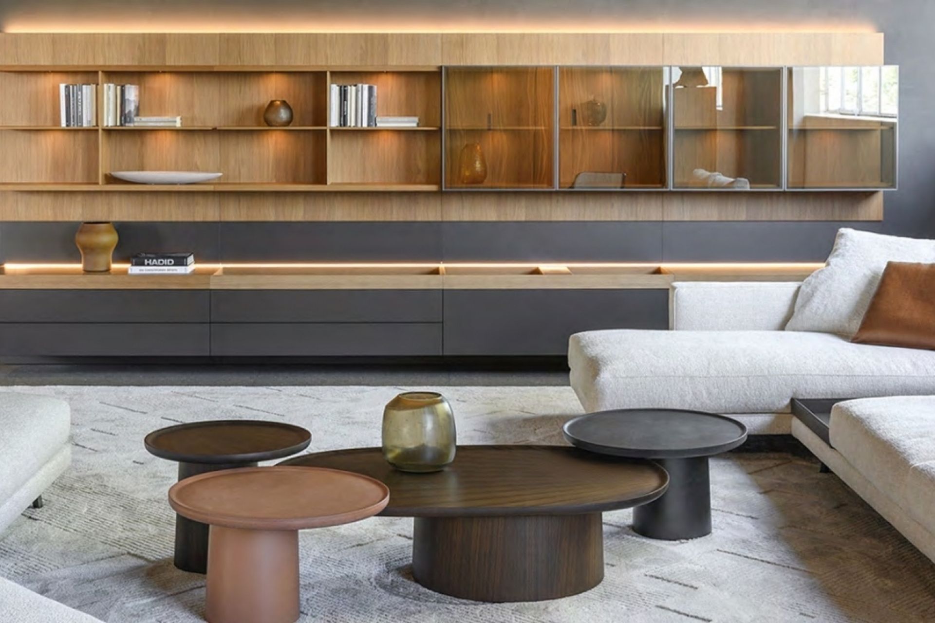 An innovative and the tactile charm of wood and cement with the Louisa Small Table by Molteni&C