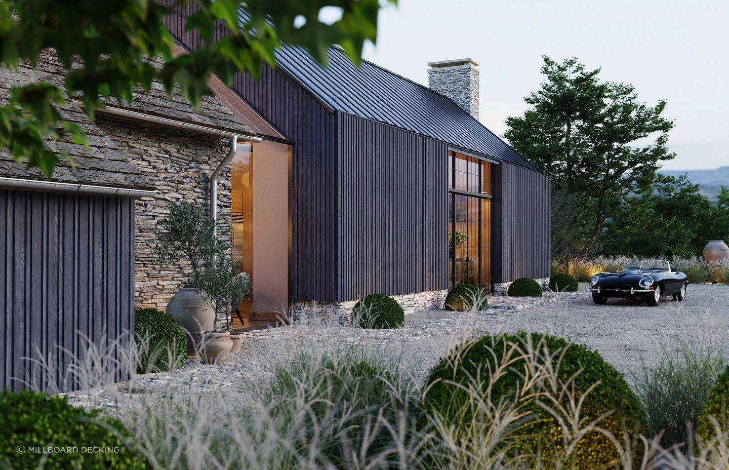 Millboard's Envello Board & Batten cladding in Anthracite.