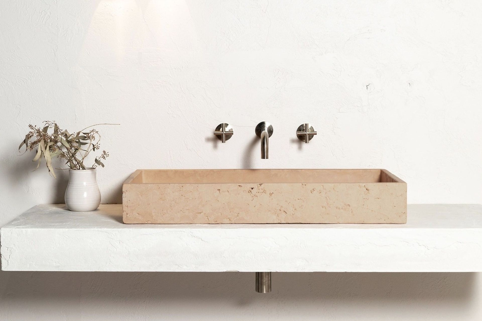 Brushed nickel is a trending material to consider, featured here in the Round Cross Handle Jumper Valve Wall Top Assemblies