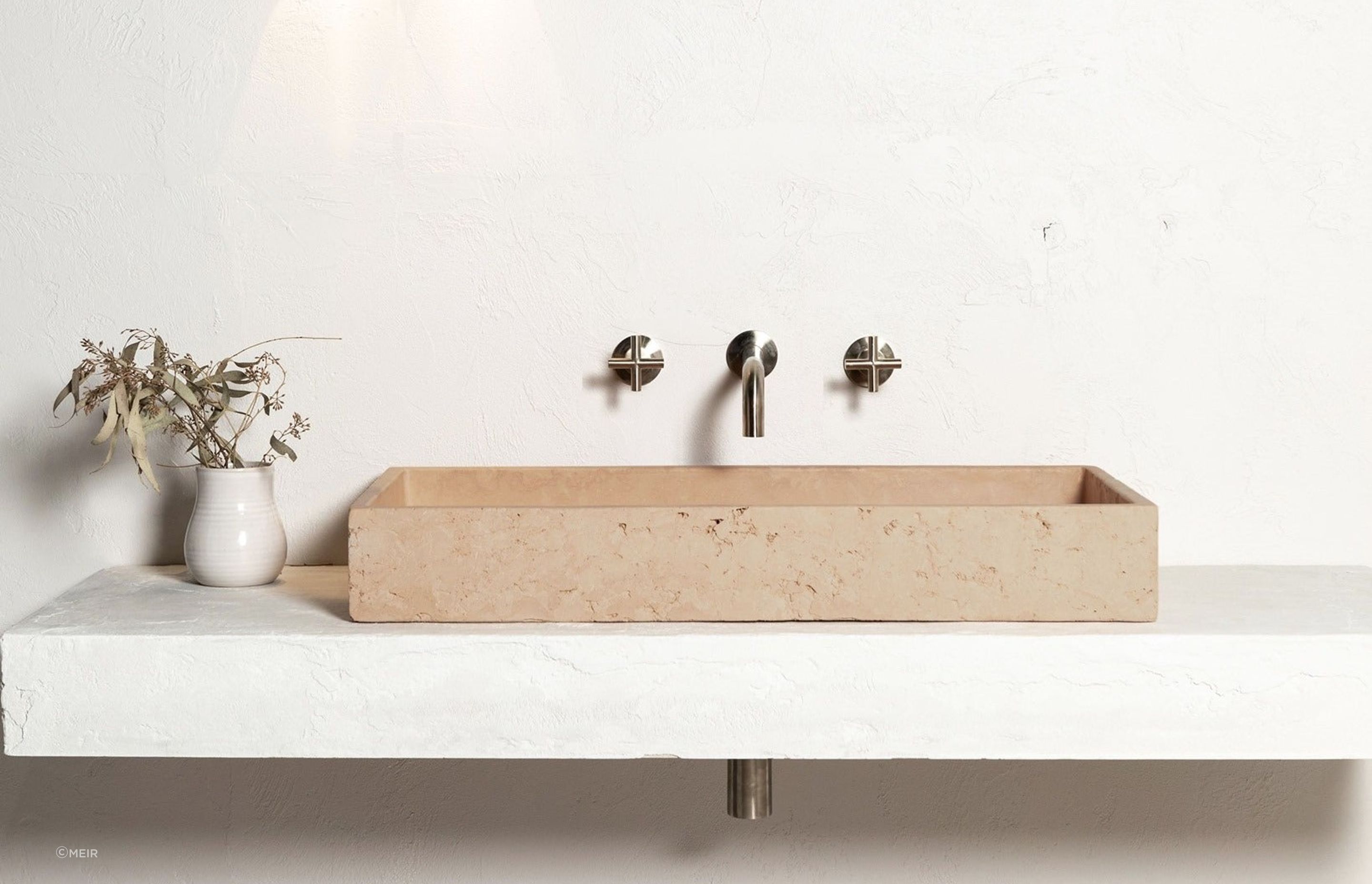 Brushed nickel is a trending material to consider, featured here in the Round Cross Handle Jumper Valve Wall Top Assemblies