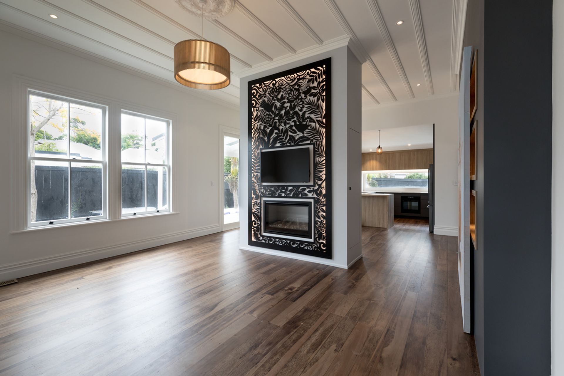 The fireplace and chimney are a classic example of blending the modern and the historical.