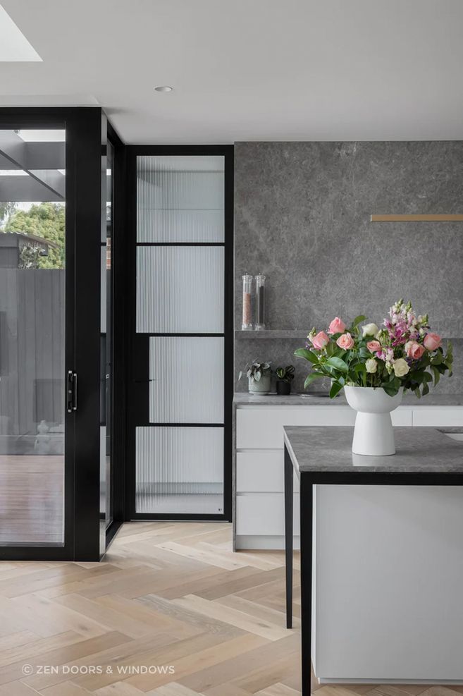 ZEN's Galvanised FPS50 Steel Frame Glass Hinge Doors.