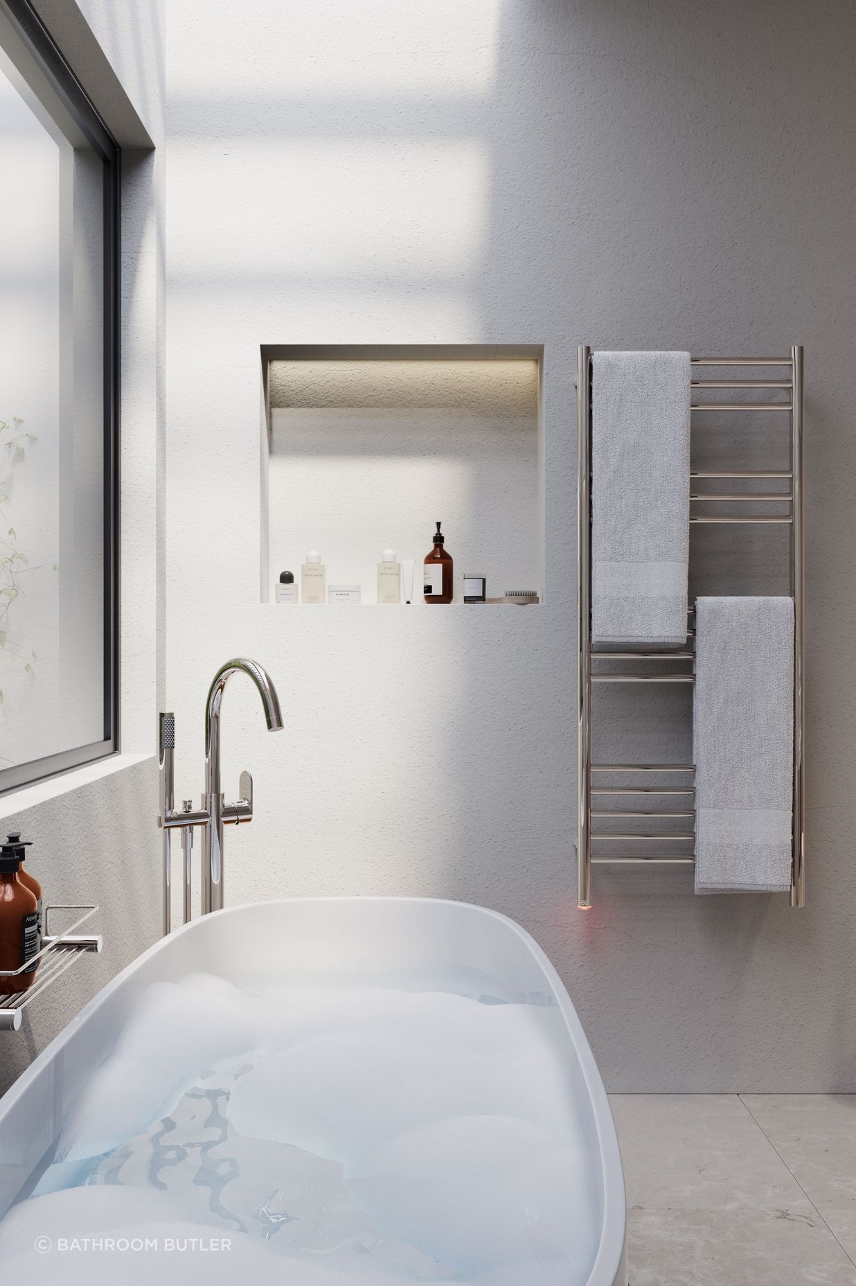 Quality stainless steel accessories and bathroom ware ensures durability.