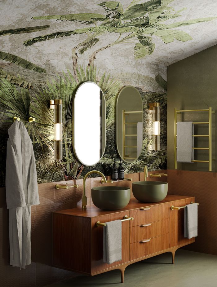 Add statement lighting and mirrors to your bathroom redesign.