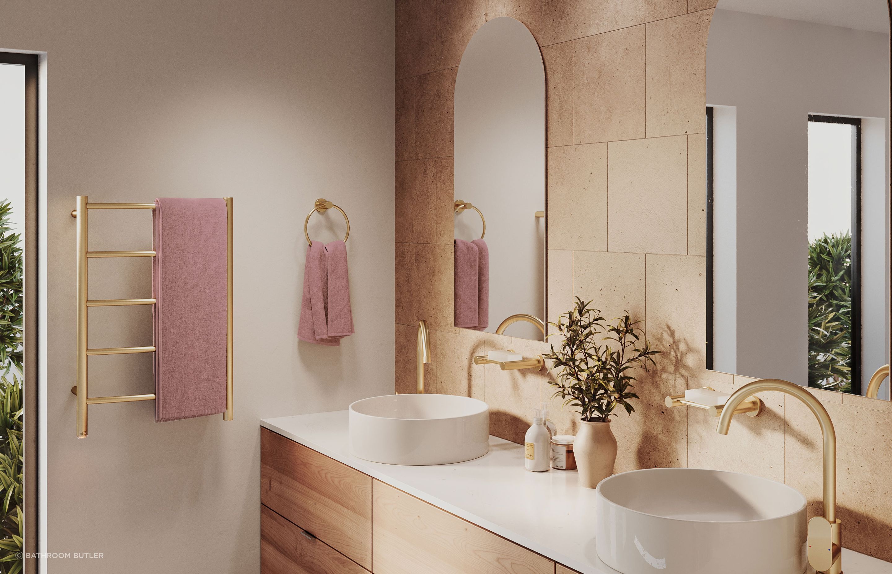 Bathroom Butler's Natural heated towel rail in gold.
