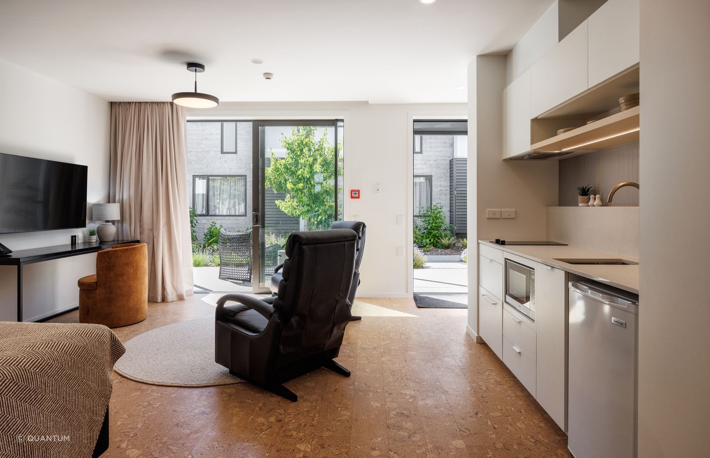 “The design team selected Quantum's Wise Cork in Original Shell to align with the natural theme of the NZCIS interiors. The cork planks provided a unique aesthetic that distinguished the apartments from other accommodation options. Additionally, the natural properties of cork, such as warmth and acoustic benefits, made it an ideal choice for this high-performance environment.”
