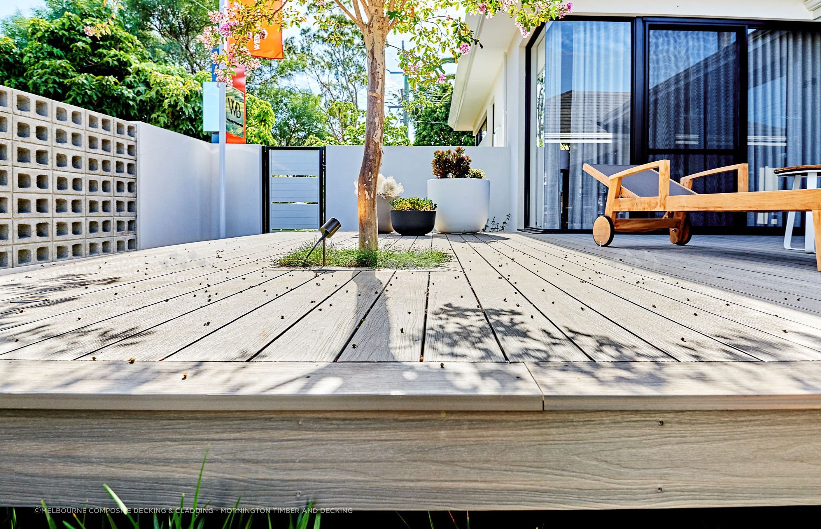 New TechWood terrace in Antique showcases the natural look able to be achieved in composite decking,.