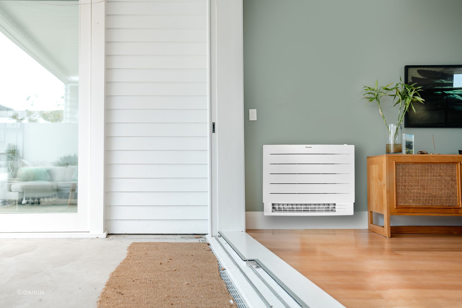 The Daikin Perfera is an elegantly designed floor standing heat pump that is whisper quiet, energy efficient, and provides fresh air quality in your home.