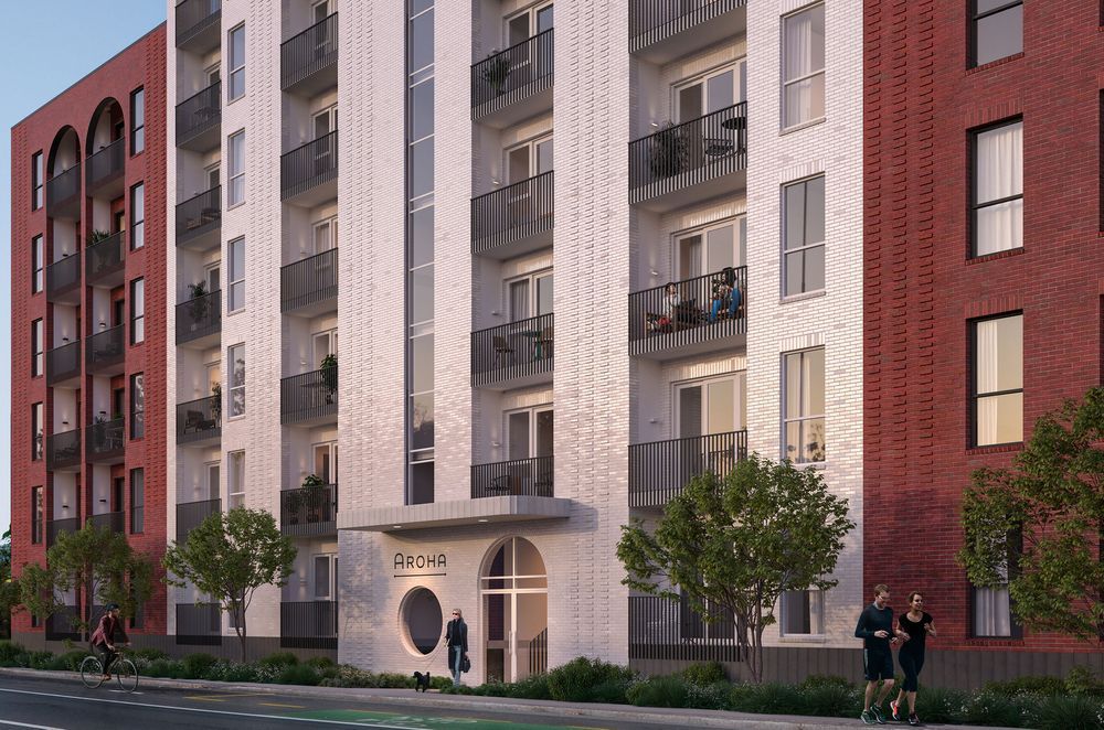 The exterior of the Aroha multi-residential buildings.